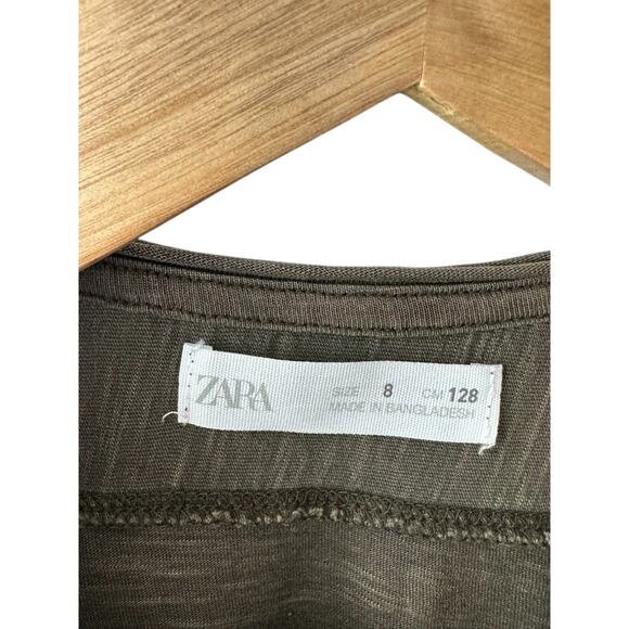 Zara Olive Green Crewneck Short Sleeve Pocket Cropped T-Shirt Shirt Women's 8 - Picture 5 of 5